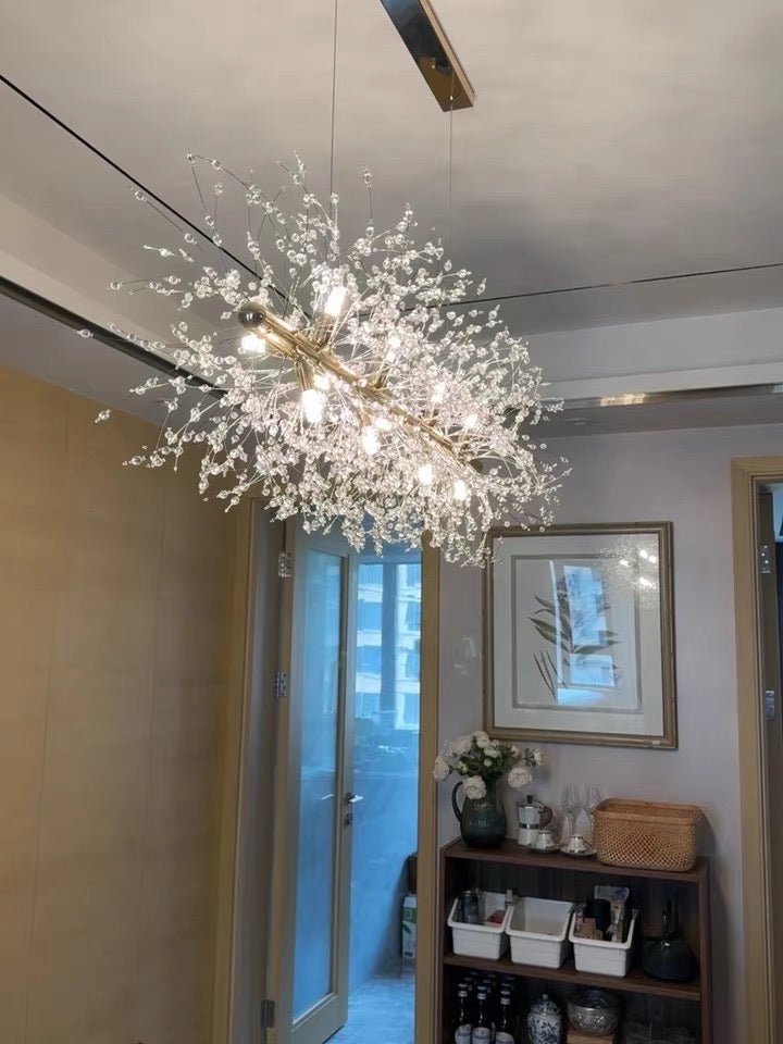 Dandelion Crystal Chandelier Light Firefly/ Glowworm Hanging Lamp Pendant For Rectangle Dining Room-Nobipets