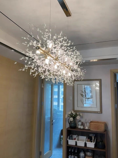 Dandelion Crystal Chandelier Light Firefly/ Glowworm Hanging Lamp Pendant For Rectangle Dining Room-Nobipets