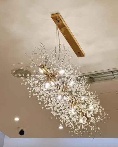 Dandelion Crystal Chandelier Light Firefly/ Glowworm Hanging Lamp Pendant For Rectangle Dining Room-Nobipets