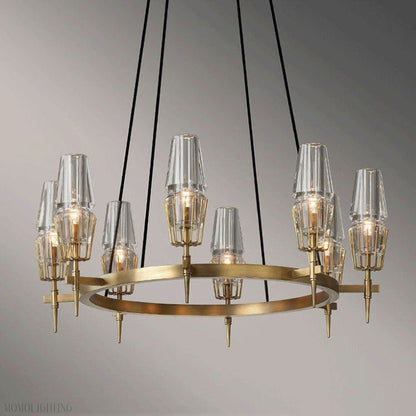 David Glass Round Chandelier Brass-Nobipets