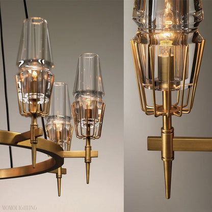 David Glass Round Chandelier Brass-Nobipets