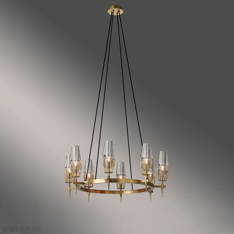 David Glass Round Chandelier Brass-Nobipets