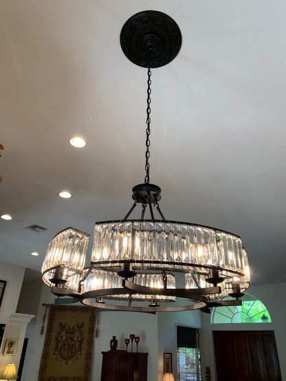 Decorative 6/ 8/ 10/ 12-Light Crystal Ceiling Chandelier Triangular Prism Island Light Fixture Metal Shade for Living Room-Nobipets
