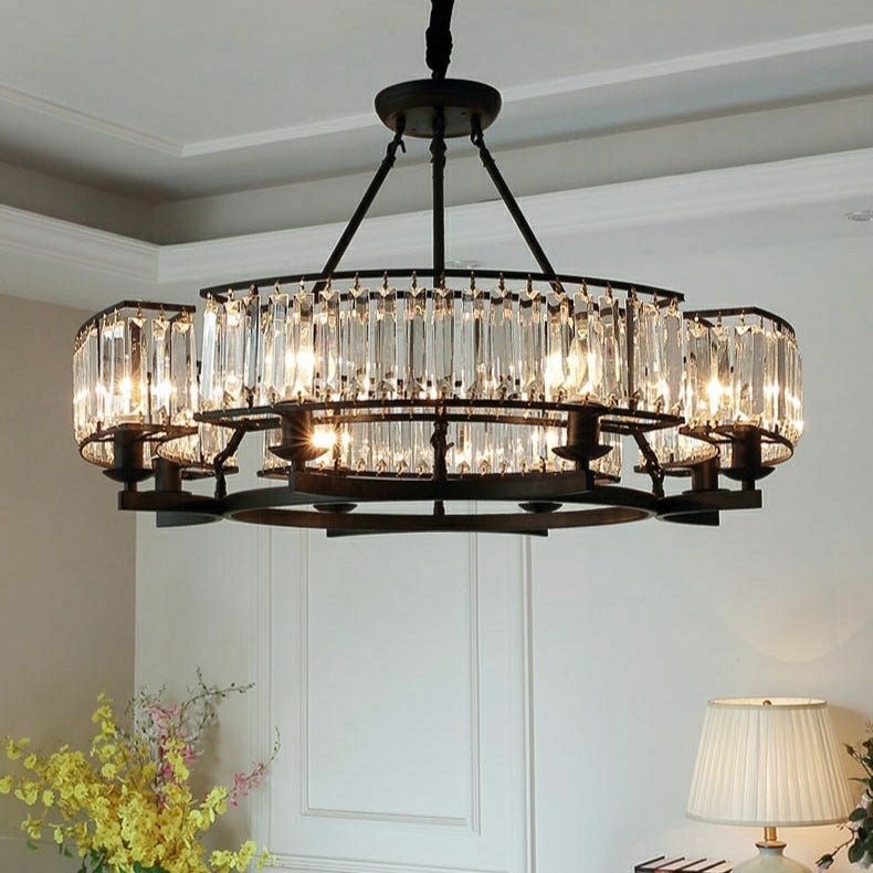 Decorative 6/ 8/ 10/ 12-Light Crystal Ceiling Chandelier Triangular Prism Island Light Fixture Metal Shade for Living Room-Nobipets