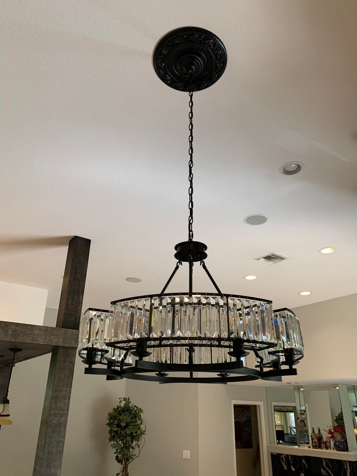 Decorative 6/ 8/ 10/ 12-Light Crystal Ceiling Chandelier Triangular Prism Island Light Fixture Metal Shade for Living Room-Nobipets