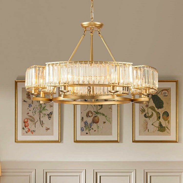 Decorative 6/ 8/ 10/ 12-Light Crystal Ceiling Chandelier Triangular Prism Island Light Fixture Metal Shade for Living Room-Nobipets
