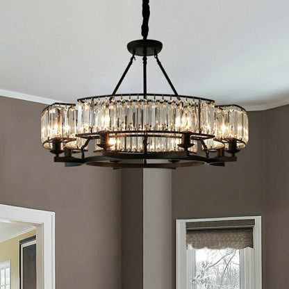 Decorative 6/ 8/ 10/ 12-Light Crystal Ceiling Chandelier Triangular Prism Island Light Fixture Metal Shade for Living Room-Nobipets