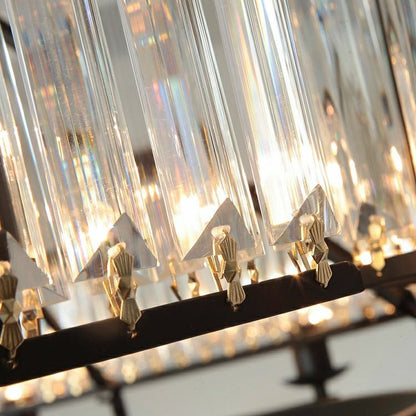 Decorative 6/ 8/ 10/ 12-Light Crystal Ceiling Chandelier Triangular Prism Island Light Fixture Metal Shade for Living Room-Nobipets