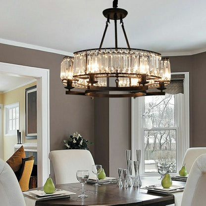 Decorative 6/ 8/ 10/ 12-Light Crystal Ceiling Chandelier Triangular Prism Island Light Fixture Metal Shade for Living Room-Nobipets