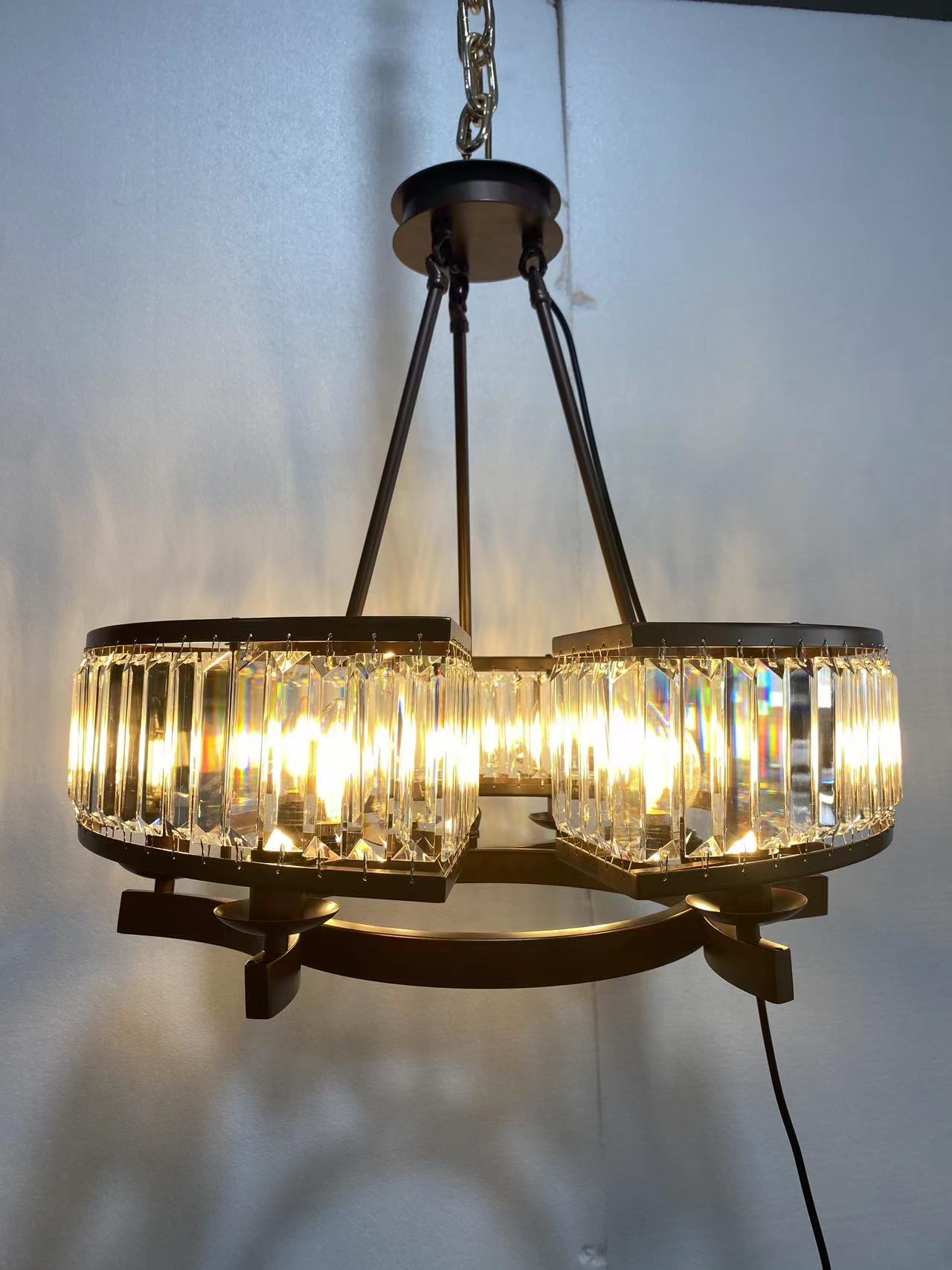 Decorative 6/ 8/ 10/ 12-Light Crystal Ceiling Chandelier Triangular Prism Island Light Fixture Metal Shade for Living Room-Nobipets