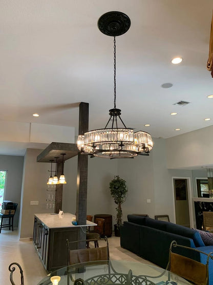 Decorative 6/ 8/ 10/ 12-Light Crystal Ceiling Chandelier Triangular Prism Island Light Fixture Metal Shade for Living Room-Nobipets