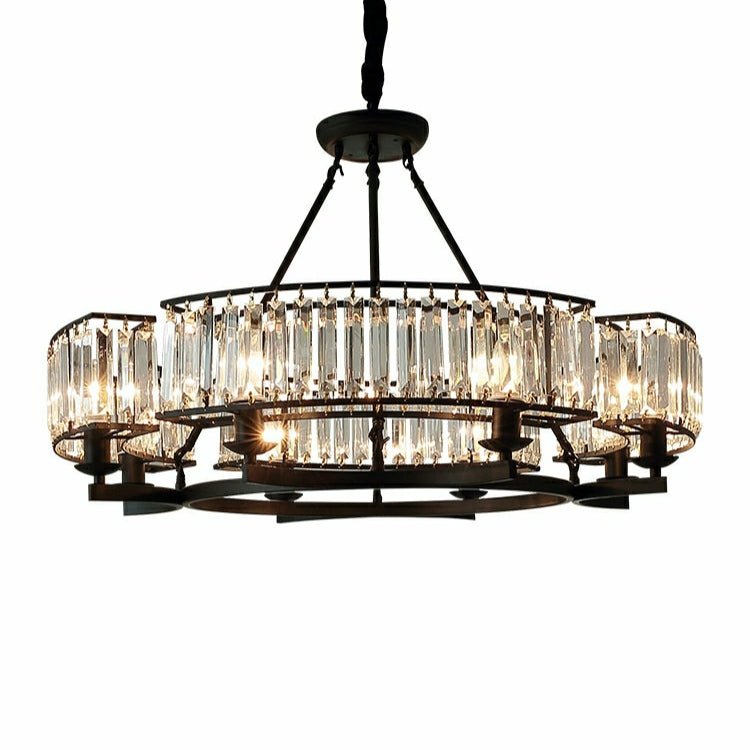 Decorative 6/ 8/ 10/ 12-Light Crystal Ceiling Chandelier Triangular Prism Island Light Fixture Metal Shade for Living Room-Nobipets