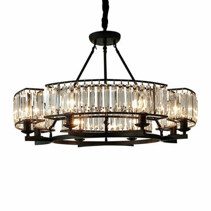 Decorative 6/ 8/ 10/ 12-Light Crystal Ceiling Chandelier Triangular Prism Island Light Fixture Metal Shade for Living Room-Nobipets