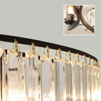 Decorative 6/ 8/ 10/ 12-Light Crystal Ceiling Chandelier Triangular Prism Island Light Fixture Metal Shade for Living Room-Nobipets