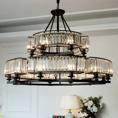Decorative 6/ 8/ 10/ 12-Light Crystal Ceiling Chandelier Triangular Prism Island Light Fixture Metal Shade for Living Room-Nobipets