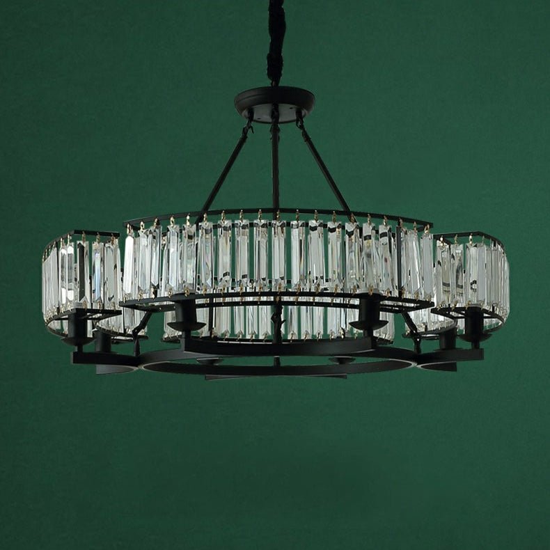 Decorative 6/ 8/ 10/ 12-Light Crystal Ceiling Chandelier Triangular Prism Island Light Fixture Metal Shade for Living Room-Nobipets