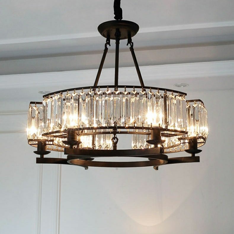 Decorative 6/ 8/ 10/ 12-Light Crystal Ceiling Chandelier Triangular Prism Island Light Fixture Metal Shade for Living Room-Nobipets