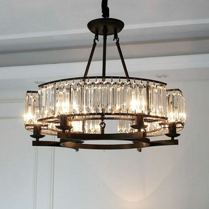 Decorative 6/ 8/ 10/ 12-Light Crystal Ceiling Chandelier Triangular Prism Island Light Fixture Metal Shade for Living Room-Nobipets