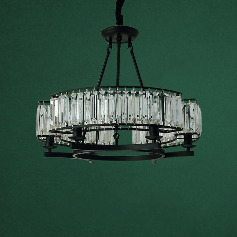 Decorative 6/ 8/ 10/ 12-Light Crystal Ceiling Chandelier Triangular Prism Island Light Fixture Metal Shade for Living Room-Nobipets