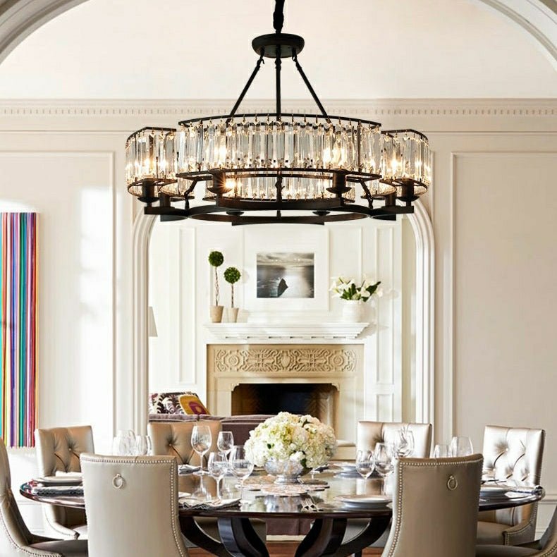 Decorative 6/ 8/ 10/ 12-Light Crystal Ceiling Chandelier Triangular Prism Island Light Fixture Metal Shade for Living Room-Nobipets