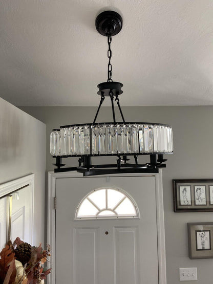 Decorative 6/ 8/ 10/ 12-Light Crystal Ceiling Chandelier Triangular Prism Island Light Fixture Metal Shade for Living Room-Nobipets