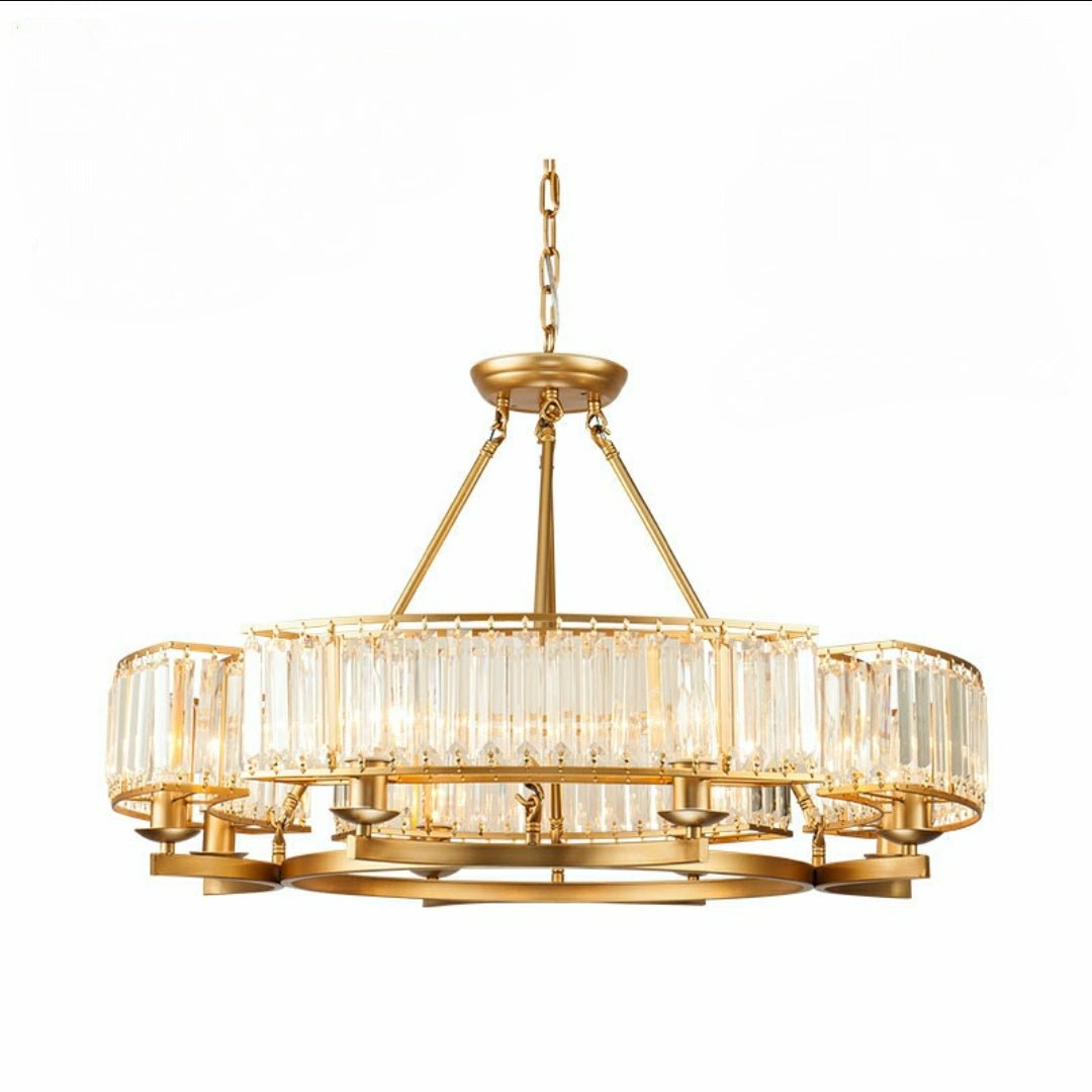 Decorative 6/ 8/ 10/ 12-Light Crystal Ceiling Chandelier Triangular Prism Island Light Fixture Metal Shade for Living Room-Nobipets