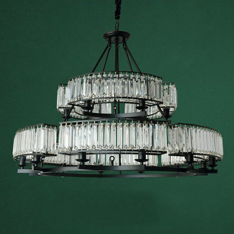 Decorative 6/ 8/ 10/ 12-Light Crystal Ceiling Chandelier Triangular Prism Island Light Fixture Metal Shade for Living Room-Nobipets