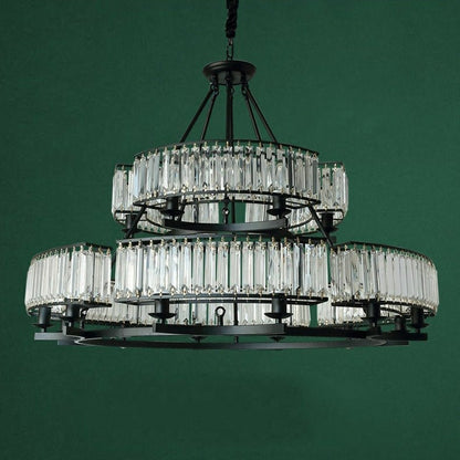 Decorative 6/ 8/ 10/ 12-Light Crystal Ceiling Chandelier Triangular Prism Island Light Fixture Metal Shade for Living Room-Nobipets