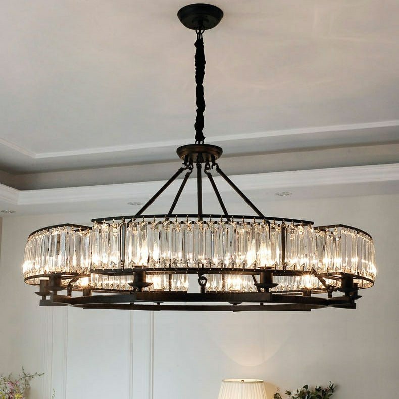 Decorative 6/ 8/ 10/ 12-Light Crystal Ceiling Chandelier Triangular Prism Island Light Fixture Metal Shade for Living Room-Nobipets