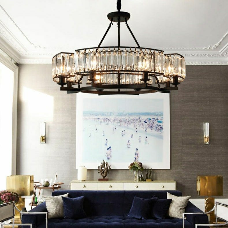 Decorative 6/ 8/ 10/ 12-Light Crystal Ceiling Chandelier Triangular Prism Island Light Fixture Metal Shade for Living Room-Nobipets