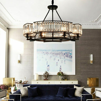 Decorative 6/ 8/ 10/ 12-Light Crystal Ceiling Chandelier Triangular Prism Island Light Fixture Metal Shade for Living Room-Nobipets