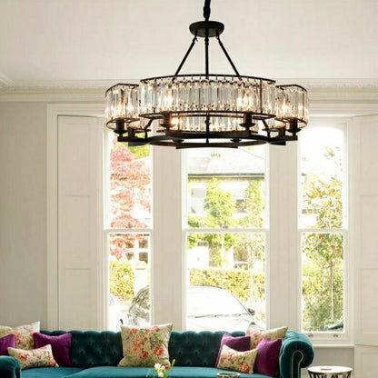 Decorative 6/ 8/ 10/ 12-Light Crystal Ceiling Chandelier Triangular Prism Island Light Fixture Metal Shade for Living Room-Nobipets