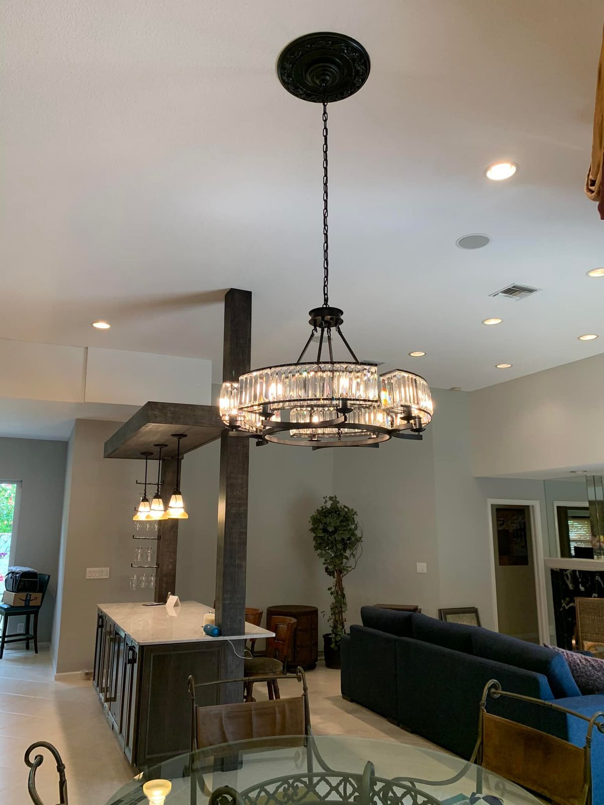 Decorative 6/ 8/ 10/ 12-Light Crystal Ceiling Chandelier Triangular Prism Island Light Fixture Metal Shade for Living Room-Nobipets