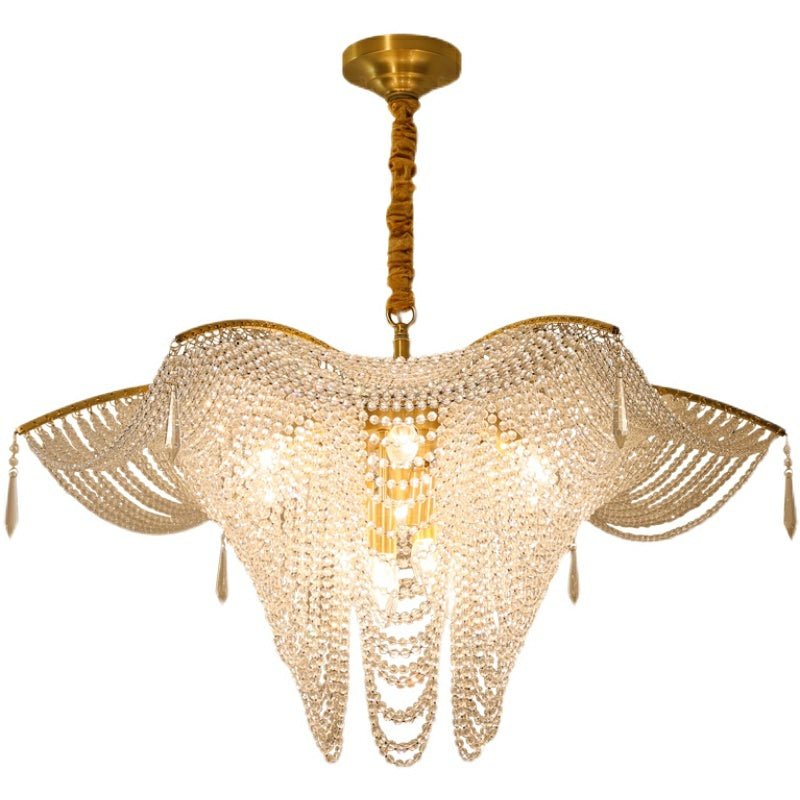 Decorative Beaded Crystal Brass Chandelier Elegant Ceiling Light Fixture For Living Room/ Bedroom-Nobipets