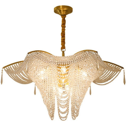 Decorative Beaded Crystal Brass Chandelier Elegant Ceiling Light Fixture For Living Room/ Bedroom-Nobipets