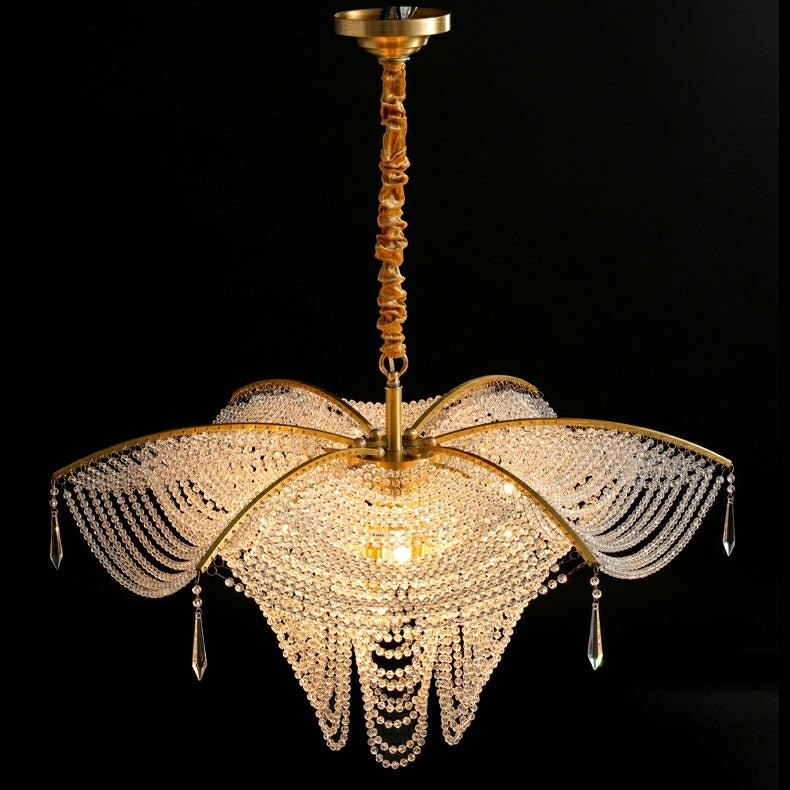 Decorative Beaded Crystal Brass Chandelier Elegant Ceiling Light Fixture For Living Room/ Bedroom-Nobipets