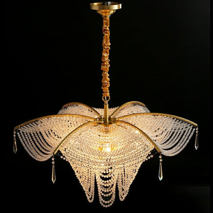 Decorative Beaded Crystal Brass Chandelier Elegant Ceiling Light Fixture For Living Room/ Bedroom-Nobipets