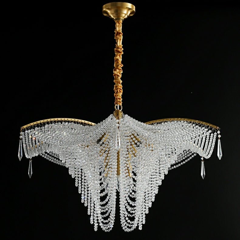 Decorative Beaded Crystal Brass Chandelier Elegant Ceiling Light Fixture For Living Room/ Bedroom-Nobipets