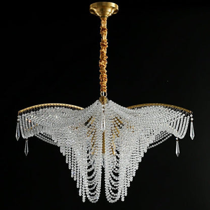 Decorative Beaded Crystal Brass Chandelier Elegant Ceiling Light Fixture For Living Room/ Bedroom-Nobipets