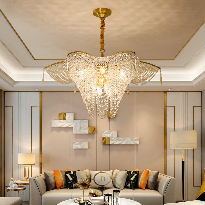 Decorative Beaded Crystal Brass Chandelier Elegant Ceiling Light Fixture For Living Room/ Bedroom-Nobipets