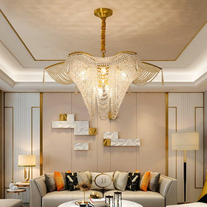 Decorative Beaded Crystal Brass Chandelier Elegant Ceiling Light Fixture For Living Room/ Bedroom-Nobipets