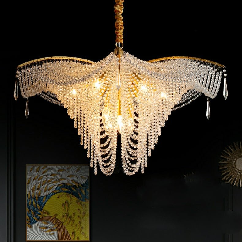 Decorative Beaded Crystal Brass Chandelier Elegant Ceiling Light Fixture For Living Room/ Bedroom-Nobipets