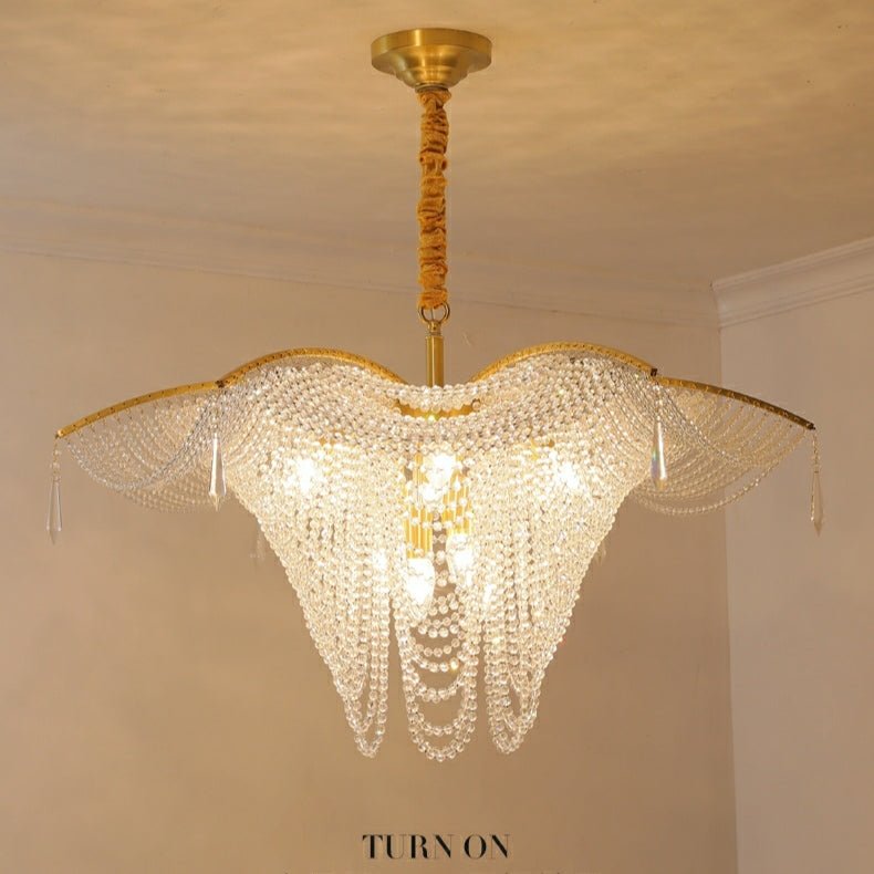 Decorative Beaded Crystal Brass Chandelier Elegant Ceiling Light Fixture For Living Room/ Bedroom-Nobipets