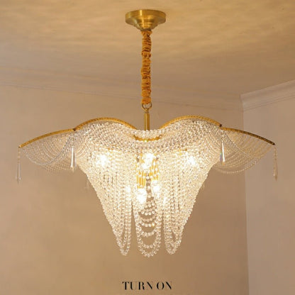 Decorative Beaded Crystal Brass Chandelier Elegant Ceiling Light Fixture For Living Room/ Bedroom-Nobipets