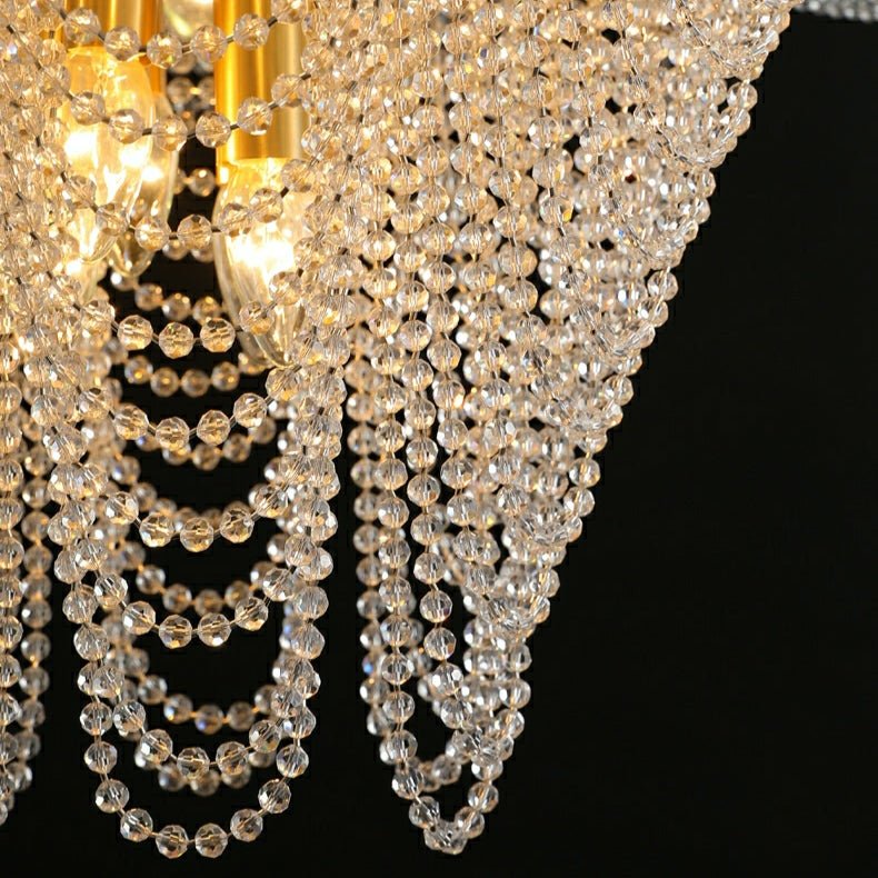 Decorative Beaded Crystal Brass Chandelier Elegant Ceiling Light Fixture For Living Room/ Bedroom-Nobipets