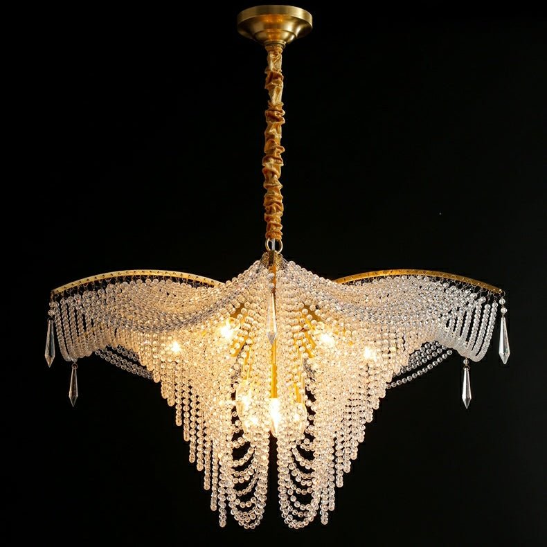 Decorative Beaded Crystal Brass Chandelier Elegant Ceiling Light Fixture For Living Room/ Bedroom-Nobipets