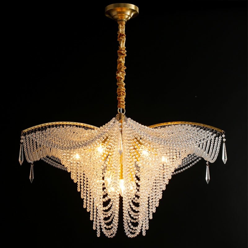 Decorative Beaded Crystal Brass Chandelier Elegant Ceiling Light Fixture For Living Room/ Bedroom-Nobipets