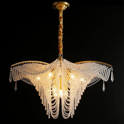 Decorative Beaded Crystal Brass Chandelier Elegant Ceiling Light Fixture For Living Room/ Bedroom-Nobipets
