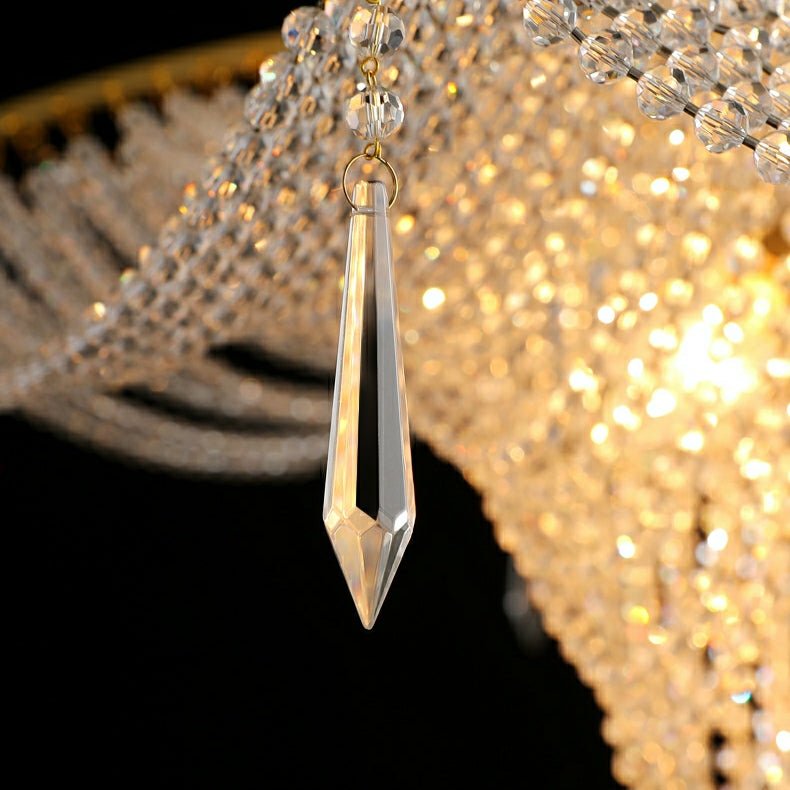 Decorative Beaded Crystal Brass Chandelier Elegant Ceiling Light Fixture For Living Room/ Bedroom-Nobipets