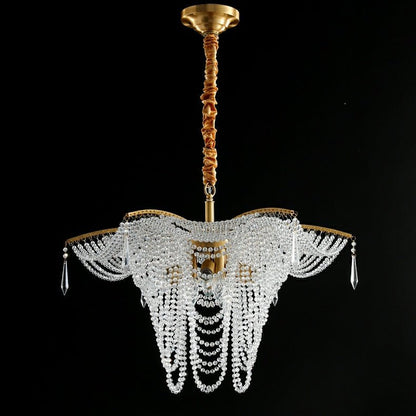 Decorative Beaded Crystal Brass Chandelier Elegant Ceiling Light Fixture For Living Room/ Bedroom-Nobipets